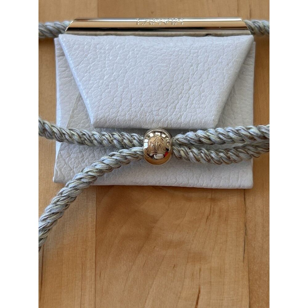 Lanvin White Leather Envelope Necklace Gold Plated Brass Stamp Adjustable - Picture 8 of 10